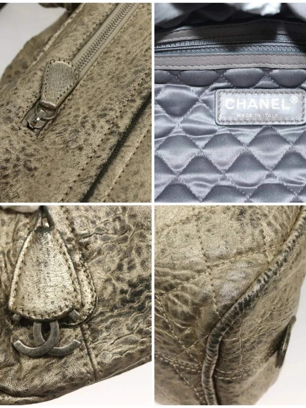 CHANEL Wild Stitch Hand Bag Leather Silver CC Auth 133064